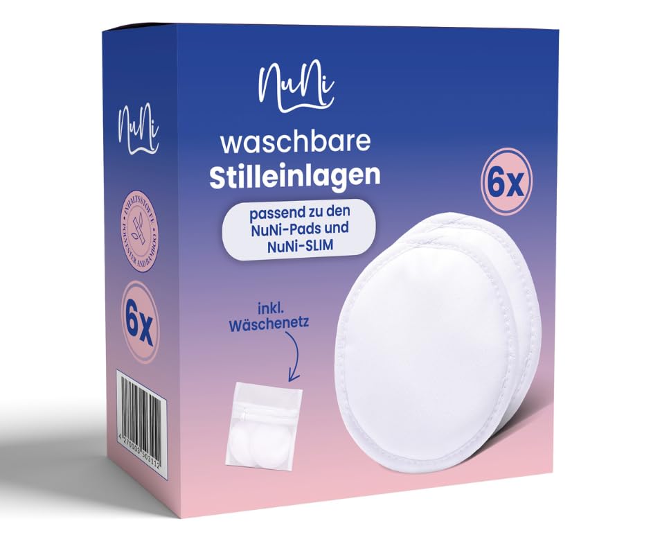 NuNi Washable Nursing Pads - Pack of 6 Including Laundry Net Suitable for NuNi Silicone Pads and Nursing Bras - Super Soft and Reusable