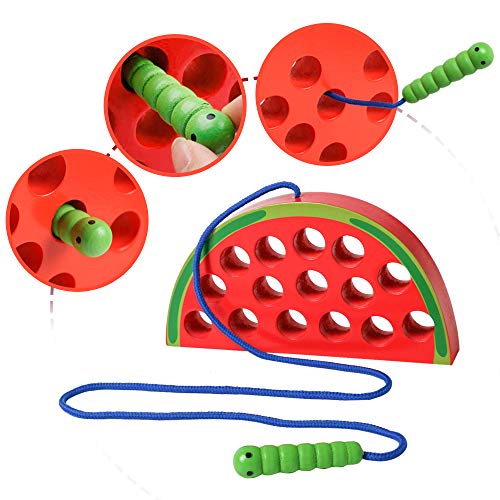 image for USATDD Wooden Lacing Watermelon Threading Toy Wood Block Puzzle Travel