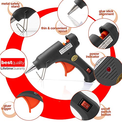MYFOXI Hot Glue Gun with 25 Refill Sticks for Gluing Crafts, Small Art Projects - Heavy Duty Mini 20W High Temp Pen for Crafting, Jewelry, Wood, Fabric - Professional Tool with Stand, On Off Switch