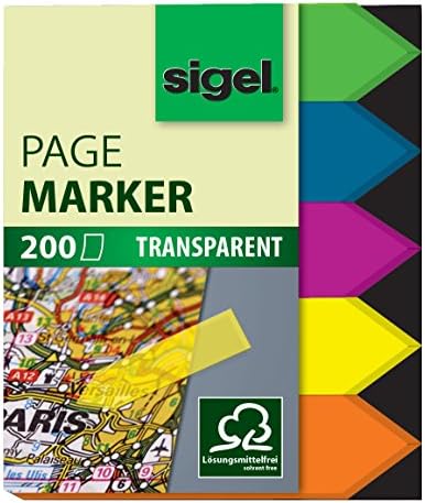 Sigel HN613 Arrow Page Markers Film, Green, Blue, Pink, Yellow, Orange, 0.47 x 1.77 inches, 200 Strips