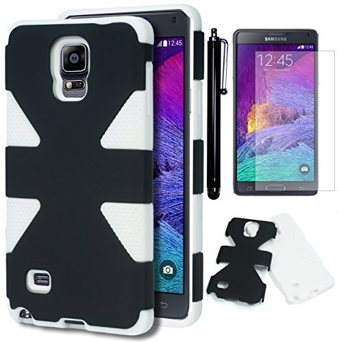 Galaxy Note 4 Phone Case, Bastex Heavy Duty Hybrid Protective Soft White Silicone Cover Hard Black Dynamic Case for Samsung Galaxy Note 4INCLUDES SCREEN PROTECTOR AND STYLUS