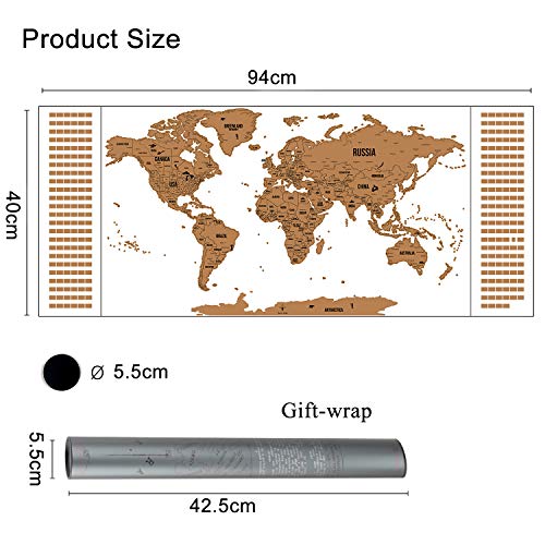 Scratch off World Map Deluxe Edition Detailed Travel Map with Capitals States Cities Scratch Map International Personalised World Map Posters World Scratch Map Poster Wall Art 94 x 40 cm White