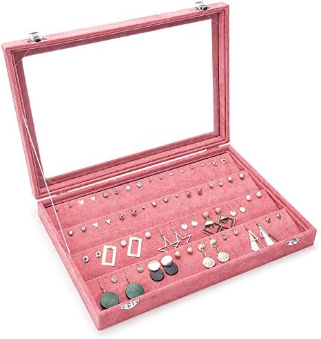 Pasutewel Clear Lid Earring Holder Organizer Velvet Jewelry Tray Display Case Storage 33 Pairs