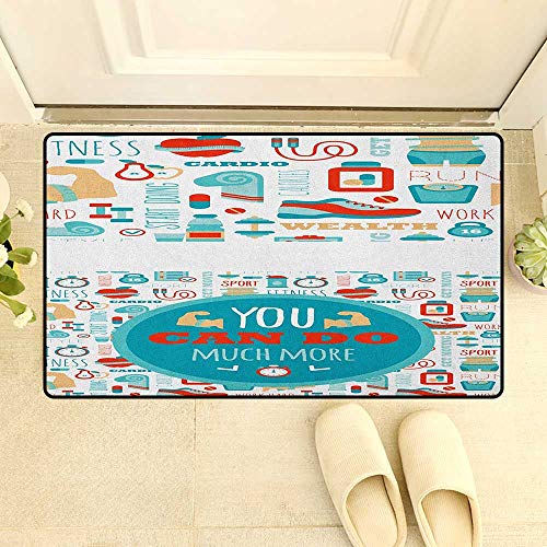 Fitness Bath Mat with Non Slip You Can Do Much More Encouraging Phrase with Gym Icons Cardio Sport Wellness Size:32"x48" Teal White Red