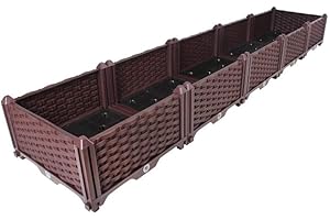 BAOYOUNI Rectangular Raised Garden Bed Kit Indoor Outdoor Plastic Planter Grow Box for Fresh Vegetables, Herbs, Flowers & Succulents, Brown, 76.77'' x 15.35'' x 8.66''