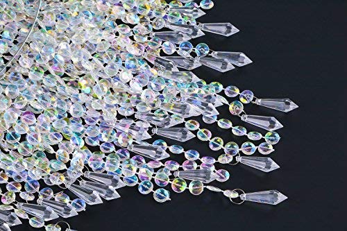 Waneway Large 3 Tiers Beads Pendant Shade, Ceiling Chandelier Lampshade with Acrylic Jewel Droplets, Beaded Lampshade with Chrome Frame and Sparkling Beads, Diameter 12.6 inches, Clear