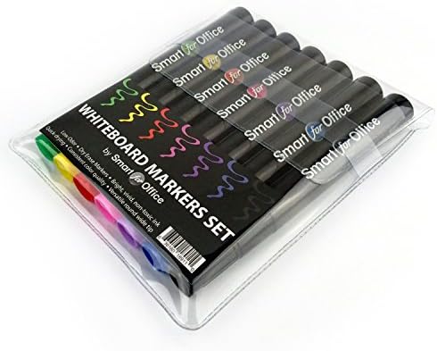 Whiteboard Marker Set by Smart for Office, 7 pack, Low-Odor, Long Life, Dry Erase, Round Wide Tip, Quick Drying, For Office, Classroom and Home, Remarkable Vivid Assorted Consistent Most Wanted Colors
