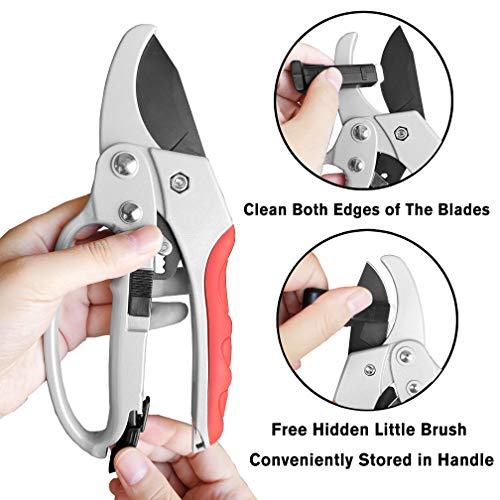 gonicc 8" Professional SK-5 Steel Blade Ratchet Anvil Pruning Shears(GPPS-1013), Ratcheting Mechanism, Anvil Groove Design, Reinforced Design Handle, Garden Hand Pruners.