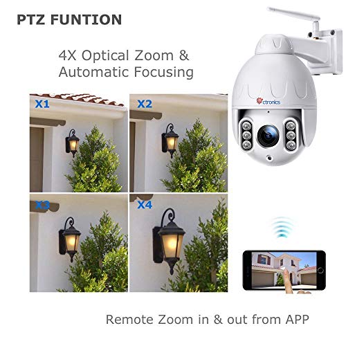 Ctronics PTZ WiFi Camera Outdoor,1080P Security IP Camera,Pan Tilt Zoom( 4 X Optical Zoom) Dome Camera,Motion Detection,165feet Night vision,Waterproof IP65,Micro SD card Up to 128GB(not included) - Thumbnail 4