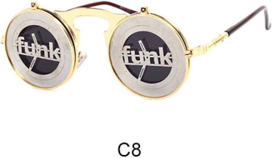 HUYANJING Unique Steampunk Sunglasses Men Women Designer Round Flip Up Sun Glasses Clip Uv400 Vintage Retro Hip Hop Sunglass