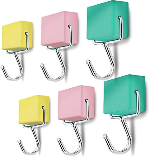 KSEV Magnetic Hooks, All-Purpose [180 Rotation] Strong Decor Magnetic Hook Hanger for Refrigerator, Workshop, Office, Garage, Kitchen, Bathroom (6-Pack)