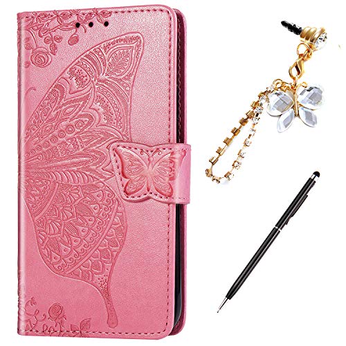 Case for iPhone 8 Plus/7 Plus Cover,Embossing Mandala Butterfly Rose Vine Flip Folio Wallet Case PU Leather Stand Card Slots Case Cover+Dust Plug Stylus for iPhone 8 Plus/7 Plus Wallet Case,White