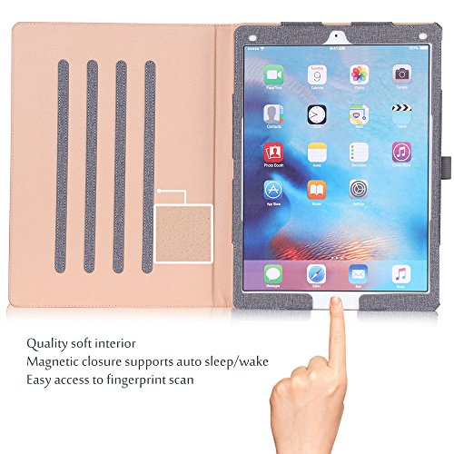 Apple iPad Pro 12.9 Case - ProCase Leather Stand Folio Case Cover for iPad Pro 12.9 Inch (Both 2017 and 2015 Models), with Multiple Viewing Angles, Auto Sleep/Wake, Apple Pencil Holder -Grey