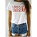 YITAN Letter Funny O Neck Women T Shirts Top White Small