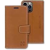 SafeSleeve Wallet Leather Case for iPhone 13 Pro Max EMF Blocker for Cell Phone – Vegan Leather Folio with 3 Card Slots, Built-in Stand, and Durable Protective Cover for Men and Women (Leather)