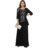 TXDBB 3/4 Sleeves Mother of The Bride Dresses for Women Chiffon A Line 3 Pieces Lace Long Formal Wedding Guest Dress