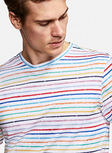 Colours-Sons-Herren-T-Shirt-Phil-Reine-Baumwolle-Rundhalsausschnitt-Streifen-Mehrfarbig