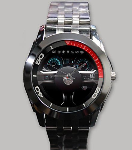 Custom Personality Steering Wheels Ford Mustang Wristwatch Silver Alloy Band