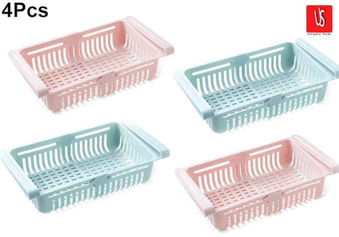 Unyks Star 4 Pcs Expandable Fridge Storage Basket Under Shelf Fridge Organiser Rack Space Saver