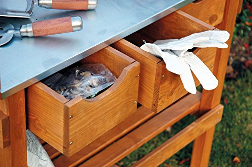 dobar 29030e Praktischer Pflanztisch mit 3 Schubladen und 2 Ablageflächen aus imprägniertem Kiefernholz, 80 x 40 x 90 cm – Bild 4