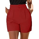XinYangNi Women's Casual High Waisted Wide Leg Bermuda Shorts Summer Pleated Dressy Shorts with Pockets