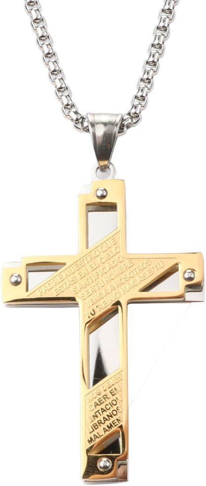 GWD Mens Stainless Steel Cross Pendant Necklace