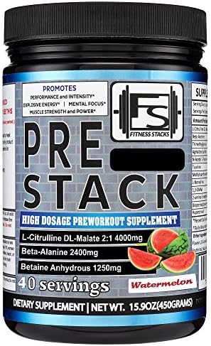 Pre-stack High Dosage Pre-workout - Maximized Performance Preworkout - Clean Energy, Nitric Oxide Booster Pre Workout - Pre Workout Supplement for Men and Women - 40 Servings - Watermelon