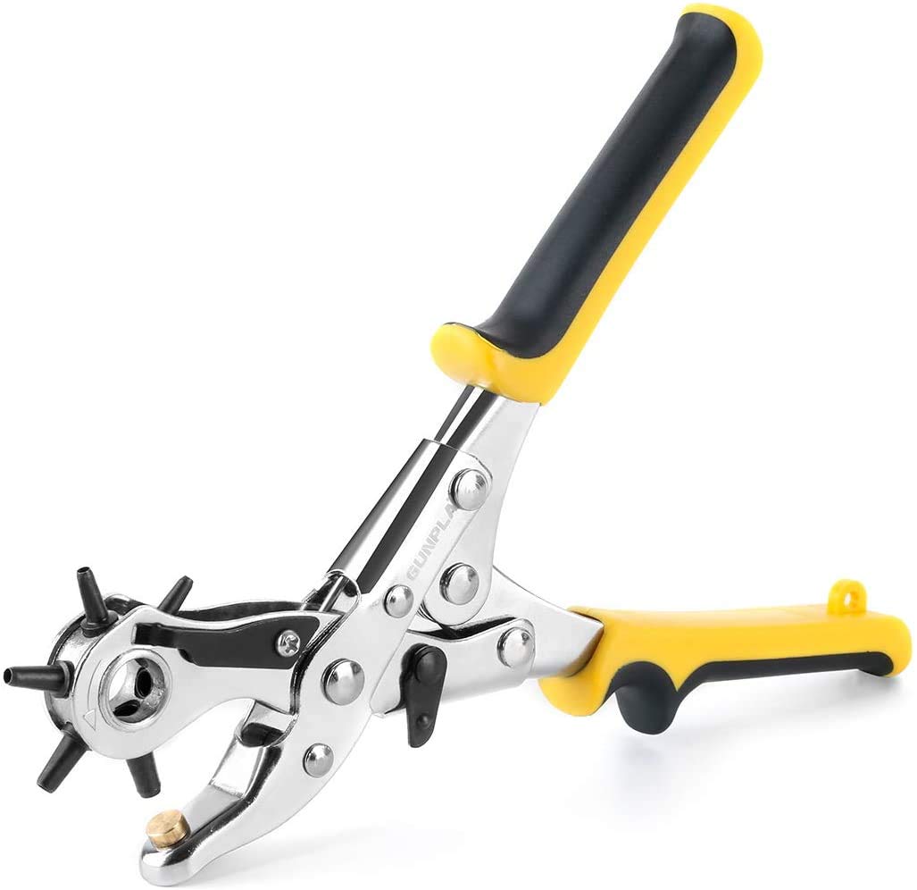 Gunpla Heavy Duty Leather Hole Punch Revolving Craft Puncher Hole Tool Punch Plier Grip Brass Pad, Screwdriver Grinding Rod for Saddle, Watch Strap, Shoe, Fabric, Multi Sized Belt Hole Puncher