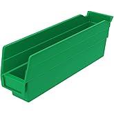 Akro-Mils 30110 Plastic Shelf Bins, Heavy Duty Storage Bins for Garage, Closet, and Drawer Organization, 12-Inch x 3-Inch x 4-Inch, Green, 24-Pack