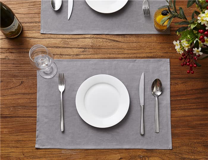 DAPU Linen Placemats Set of 6, 46 x 30cm 100% French Flax Washable Breathable Placemats, Grey