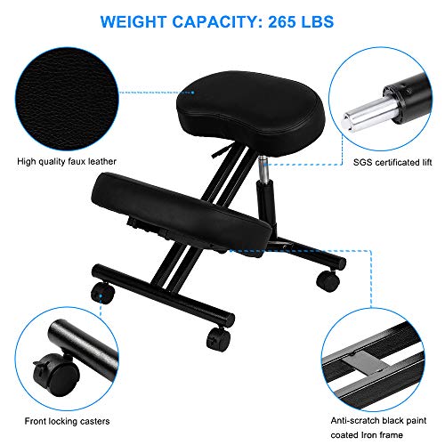 OMECAL Kneeling Chair Adjustable Stool for Home and Office, Improve Posture, Neck & Back Pain Relief with Thick Comfortable Cushion, Angled Seat, Lockable Casters & Pneumatic Rod Adjustable Height