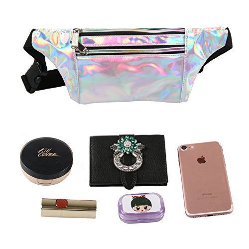 Mum's memory Holographic Fanny Pack for Women - Metallic Sport Waist Pack for Men for Running, Hiking, Traveling, Camping, Partying, Jogging (Silver)