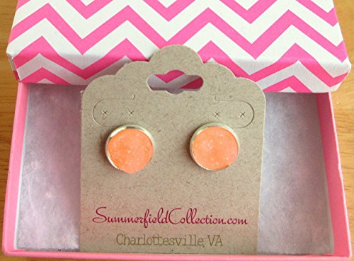 Silver-tone Apricot Faux Druzy Stone Stud Earrings 12mm