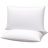 Gooeb Flat Ultra Thin Bed Pillows Standard/Queen Size Pillow Set of 2 Extra Soft Down Alternative for Stomach Back Sleeping White