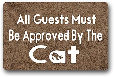 Entrance Doormat - Funny and Creative Doormat - All Guests Must Be Approved By The Cat Door Mat for Indoor Outdoor Use Non-woven Fabric Top 18" x 30"