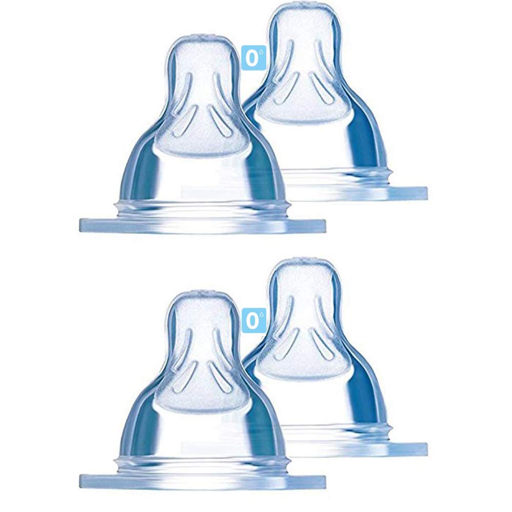 MAM SkinSoft Silicone Teat 0 Size 0 slowest flow rate, pack of 4, for Pre-formula milk, adapted to the low viscosity of breast-milk