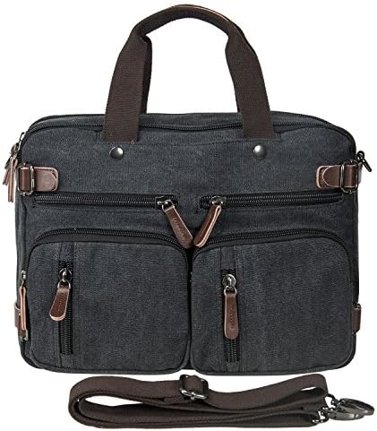 HIKA Vintage 3-Way Convertible Briefcase Laptop Backpack Messenger Bag Backpack-Vintage Black