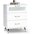 3 Drawer White Nightstand White and Gold End Table Kids Bedroom Dresser Accent Bedside Cabinet Modern Night Stand Perfect for Bedroom, Living Room, Accessories White