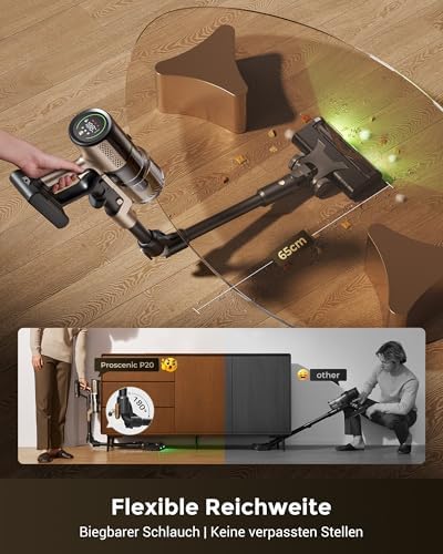 P20 Staubsauger mit Wischfunktion, 680 W 70 kPa 70 Min Akku Staubsauger Kabellos, Selbststehend mit Wandladestation, Anti-Tangle,6 Schichten Filter, für Teppich Tierhaare Hartböden