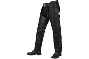 ALPHA CYCLE GEAR Alpha Cycle Vintage Black Cowboy Chaps - Leather Motorcycle Riding Pants for Men and Women - Motorcycle Overpants Mens - Adjustable and Protective Motorcycle Pants - Waist 42'' - Black