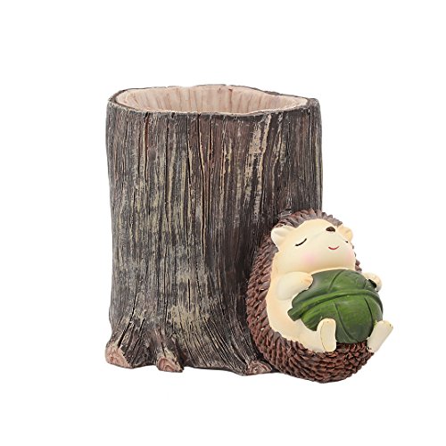 Naimo Adorable Hedgehog Resin Succulent Plants Pot Cactus Pot Flower Pot Container Brush Pot Home Garden Decoration (Leaf) - Thumbnail 2