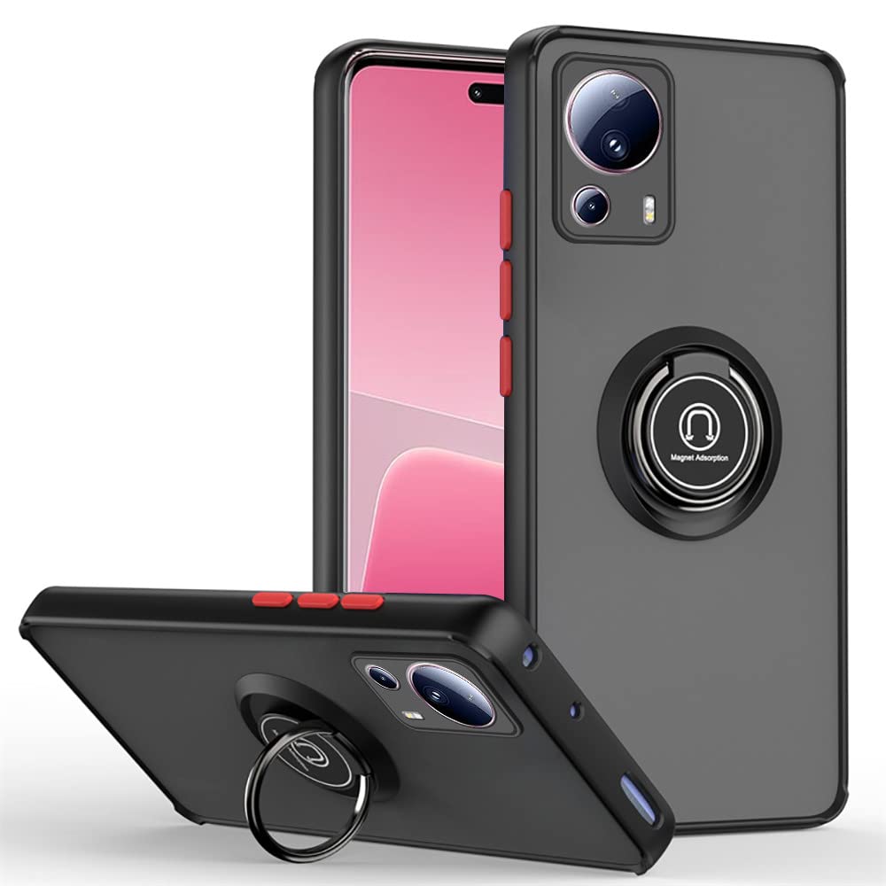 Tumundosmartphone Matte Case with Black Edge and 360 Rotating Ring for Xiaomi 13 Lite 5G