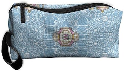 Portable Vintage Teapots On Lace Wallpaper Cosmetic Bag Pencil Case MakeUp Organizer Toiletry Travel Bag