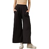 noflik Women's High Elastic Waisted Casual Comfy Knit Wide Leg Palazzo Lounge Yoga Pants with Pockets