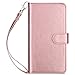 ULAK iPhone 6 Plus Case, iPhone 6s Plus Wallet Case, Hybrid Flip PU Leather Cover with Multi Card Slots Holders Wrist Strap for Girls Women, Rose Gold