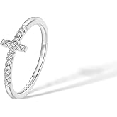 munone S925 Stering Silver Cross Christian Purity Ring for Women Men, Eternity Dainty Stackable Classic Fashion Band Rings