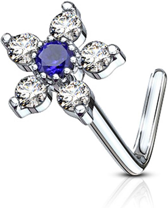 Inspiration Dezigns Nose Stud Ring CZ Flower Top 316L Surgical Steel