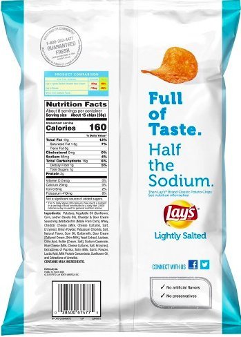 NEW Lay's Lightly Salted Cheddar & Sour Cream Flavored Potato Chips - 7.75oz (4)