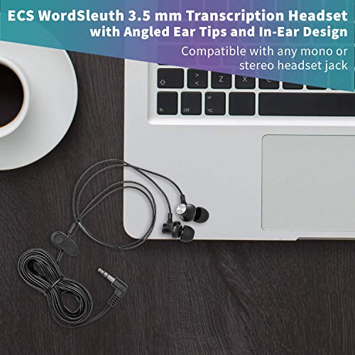 ECS WordSleuth 3.5 mm Transcription Headset with Angled Silicone Ear Tips and In-Ear Design