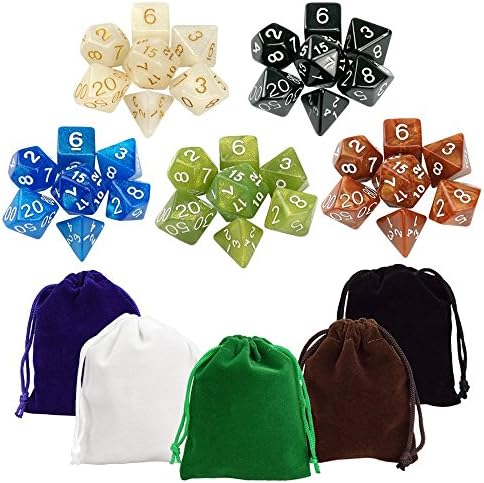 5 x 7(35 Pieces) Polyhedral Dice Sets and 5 Complete Dice set for Dungeons and Dragons DND RPG MTG D20 D12 D10(0-9 00-90) D8 D6 D4 Table Games Dice With Free Pouches